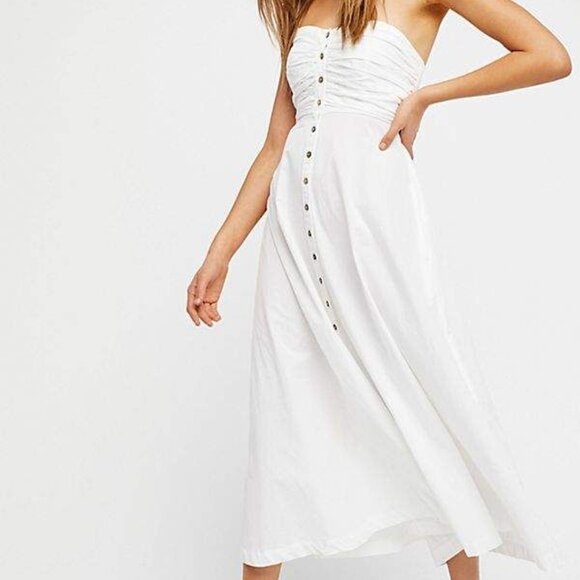 Free People Off White Cotton The Isha Tube Smocked Strapless Midi Dress Small - Picture 3 of 7